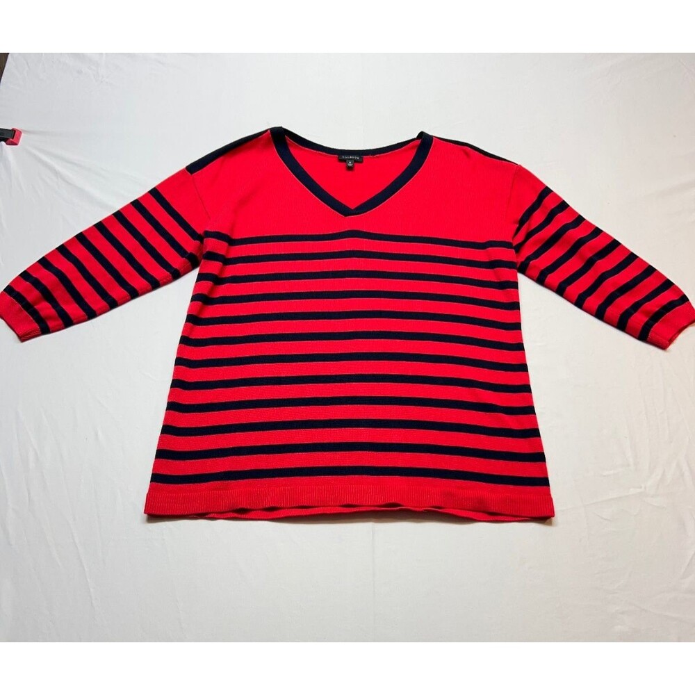 Vintage Old Money Talbots Red & Black V-Neck Half Sleeve Sweater Sz M